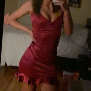 Maroon satin wrap body on dress